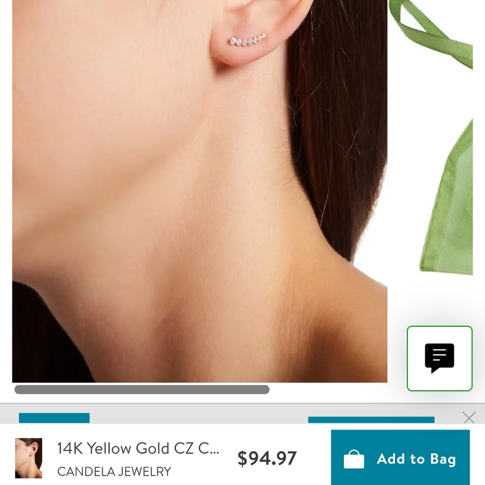 14K Yellow Gold CZ Climber Stud Earrings